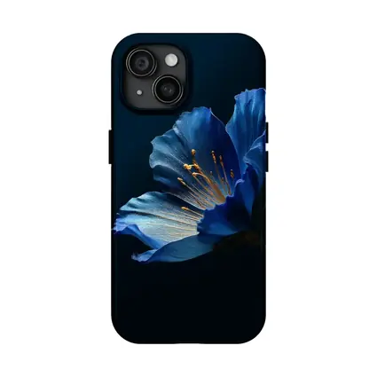 Blue Flower Golden Stamens Dark Background