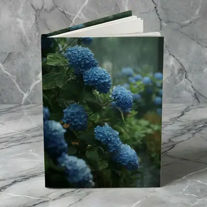Blue Hydrangeas Blooming in Rainy Garden