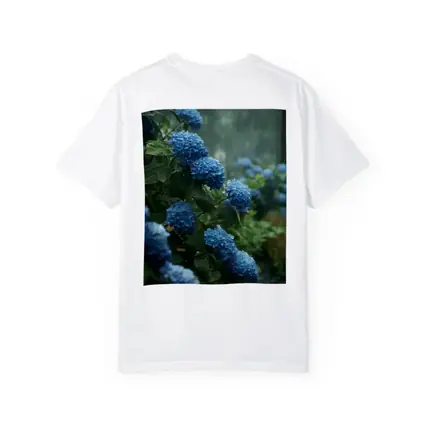 Blue Hydrangeas Blooming in Rainy Garden