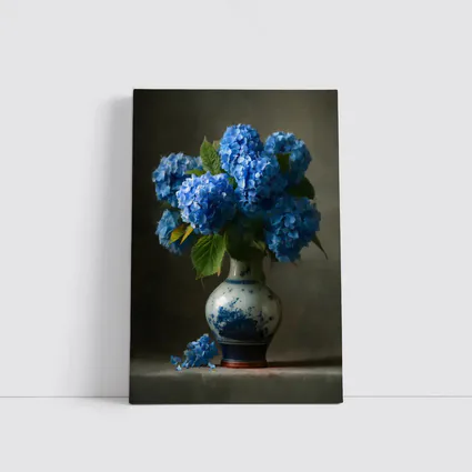 Blue Hydrangeas in Delft Porcelain Vase