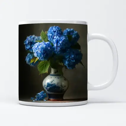 Blue Hydrangeas in Delft Porcelain Vase