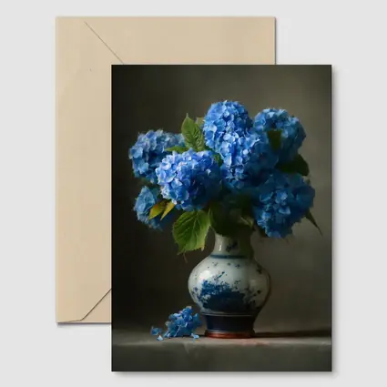 Blue Hydrangeas in Delft Porcelain Vase