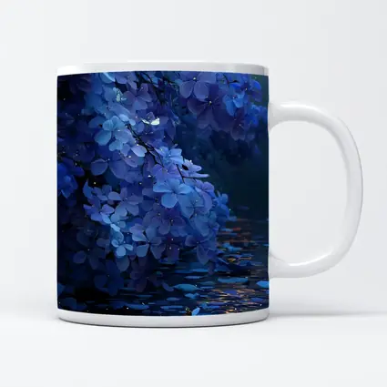 Blue Flowers Over Moonlit Water Night