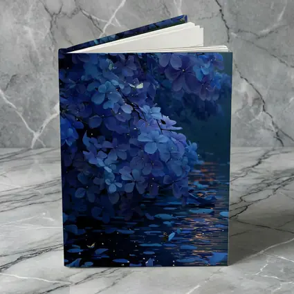 Blue Flowers Over Moonlit Water Night