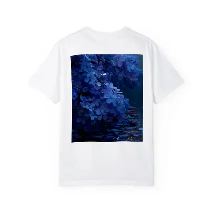 Blue Flowers Over Moonlit Water Night