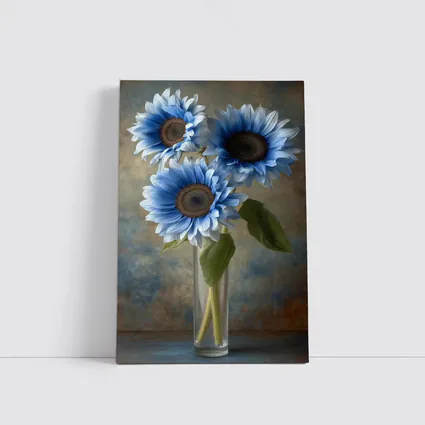 Blue Sunflowers in Glass Vase Painting