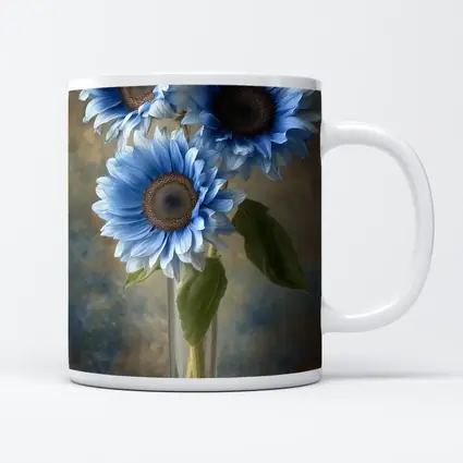 Blue Sunflowers in Glass Vase Painting
