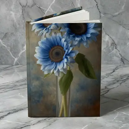 Blue Sunflowers in Glass Vase Painting