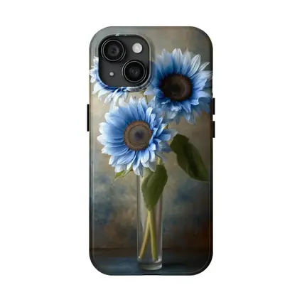 Blue Sunflowers in Glass Vase Painting