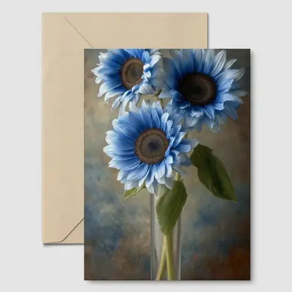 Blue Sunflowers in Glass Vase Painting