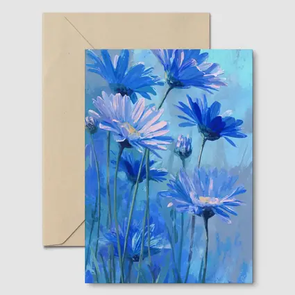 Blue Daisy Flowers Oil Painting Art