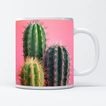 Three Green Cacti on Pink Background