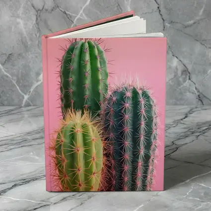 Three Green Cacti on Pink Background