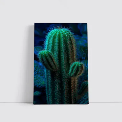Green Saguaro Cactus Dark Blue Background