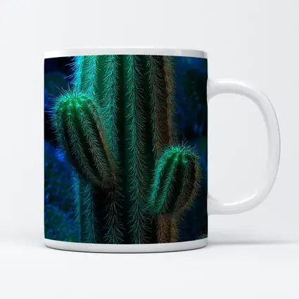 Green Saguaro Cactus Dark Blue Background