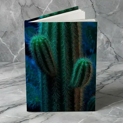 Green Saguaro Cactus Dark Blue Background