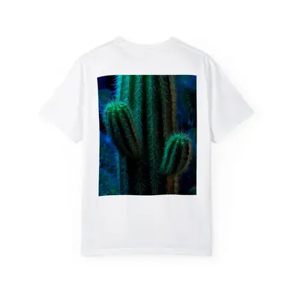 Green Saguaro Cactus Dark Blue Background