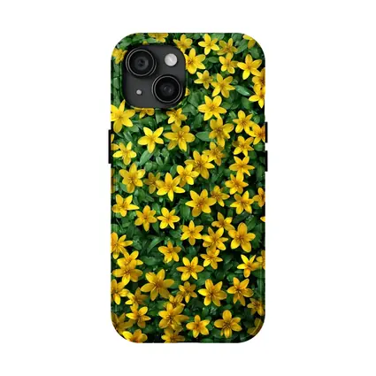 Yellow Wildflowers Dense Green Foliage Background