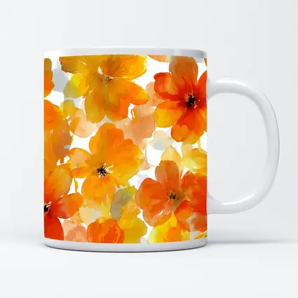 Orange Yellow Watercolor Flowers White Background