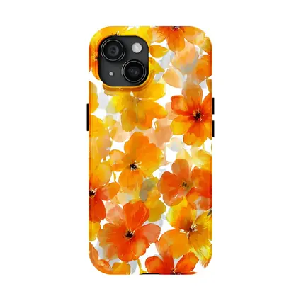Orange Yellow Watercolor Flowers White Background