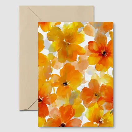 Orange Yellow Watercolor Flowers White Background
