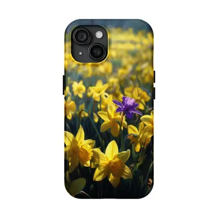 Yellow Daffodils Field Single Purple Flower