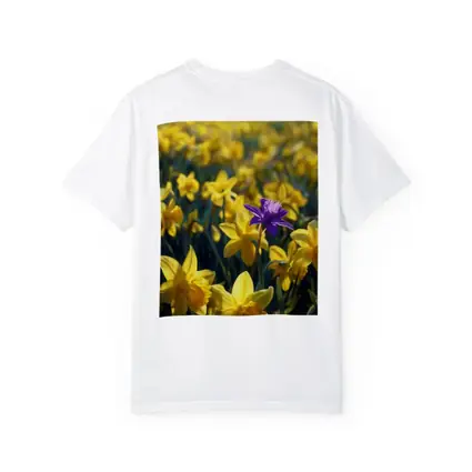 Yellow Daffodils Field Single Purple Flower