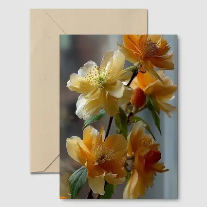 Yellow Orange Blossom Flowers Branch Close Up