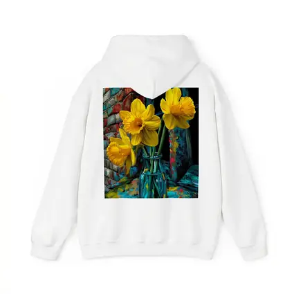 Yellow Daffodils Glass Vase Brick Wall