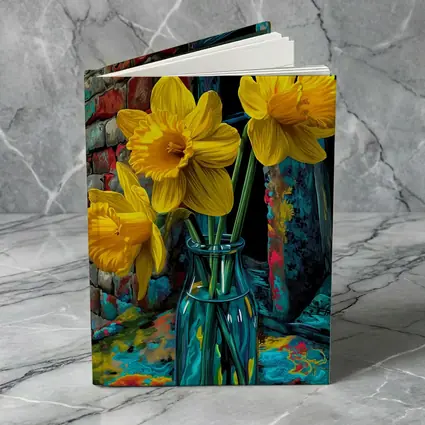 Yellow Daffodils Glass Vase Brick Wall