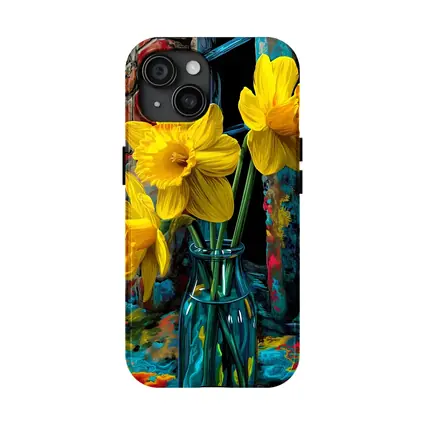 Yellow Daffodils Glass Vase Brick Wall
