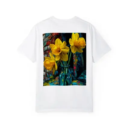 Yellow Daffodils Glass Vase Brick Wall