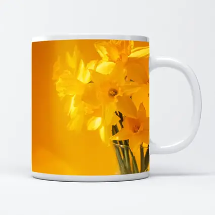 Yellow Daffodils In Glass Vase Golden Background