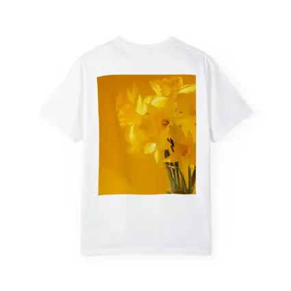 Yellow Daffodils In Glass Vase Golden Background