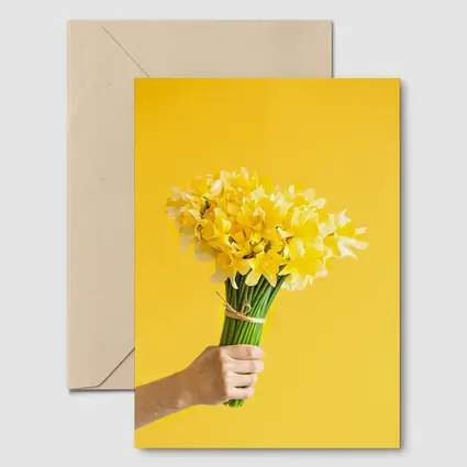 Yellow Daffodils Bouquet On Yellow Background