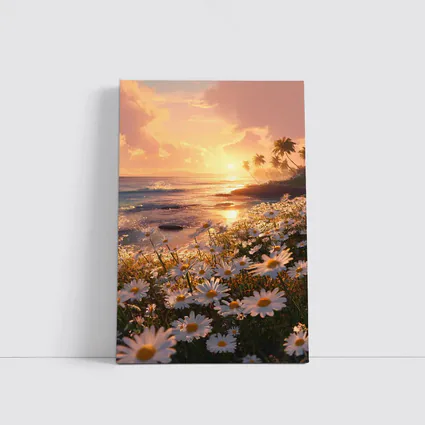Daisy Field Beach Sunset Palm Trees