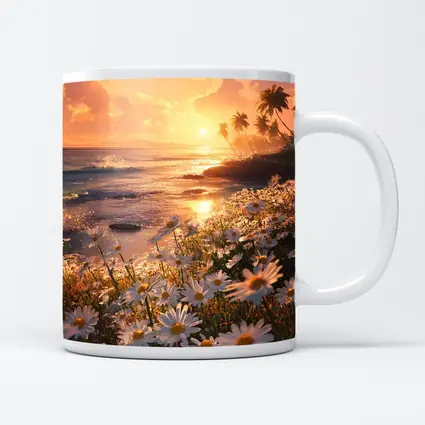 Daisy Field Beach Sunset Palm Trees