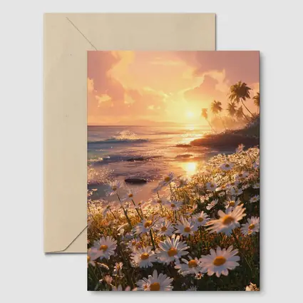 Daisy Field Beach Sunset Palm Trees