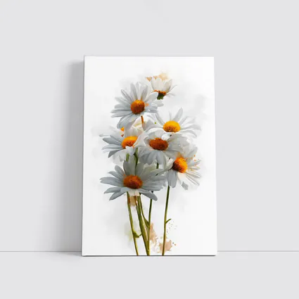 White Daisy Bouquet Watercolor Art White Background