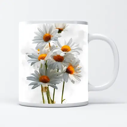 White Daisy Bouquet Watercolor Art White Background