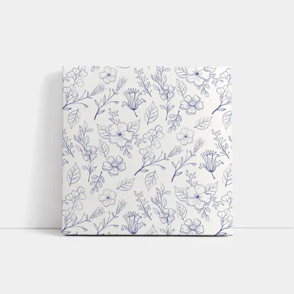 Blue Line Art Floral Pattern White Background