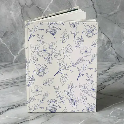 Blue Line Art Floral Pattern White Background