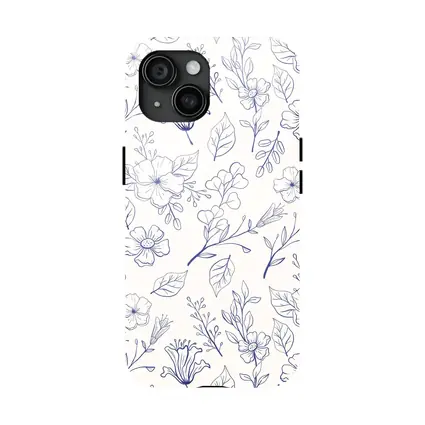 Blue Line Art Floral Pattern White Background