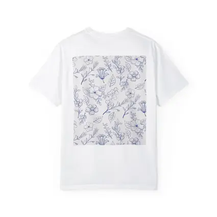 Blue Line Art Floral Pattern White Background