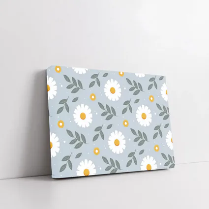White Daisy Floral Pattern on Blue Gray