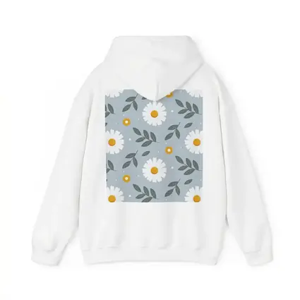 White Daisy Floral Pattern on Blue Gray
