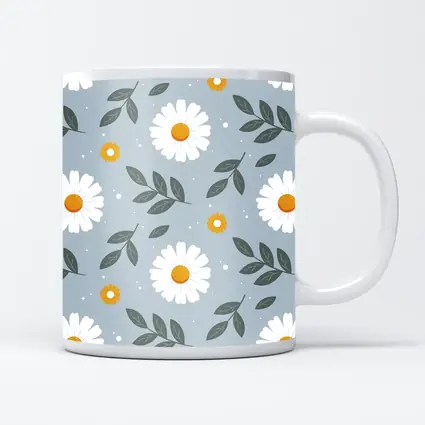 White Daisy Floral Pattern on Blue Gray