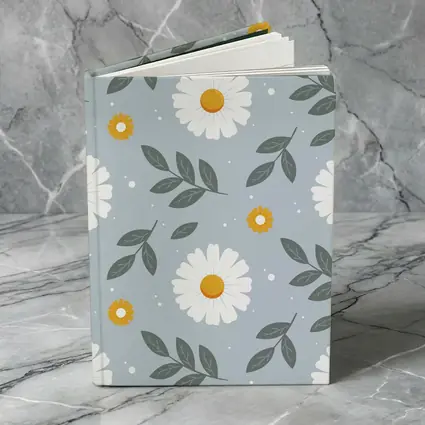 White Daisy Floral Pattern on Blue Gray