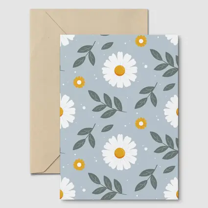 White Daisy Floral Pattern on Blue Gray