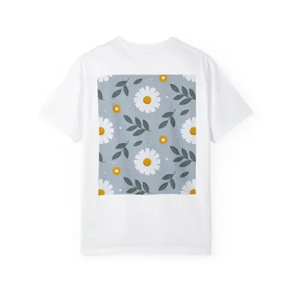 White Daisy Floral Pattern on Blue Gray
